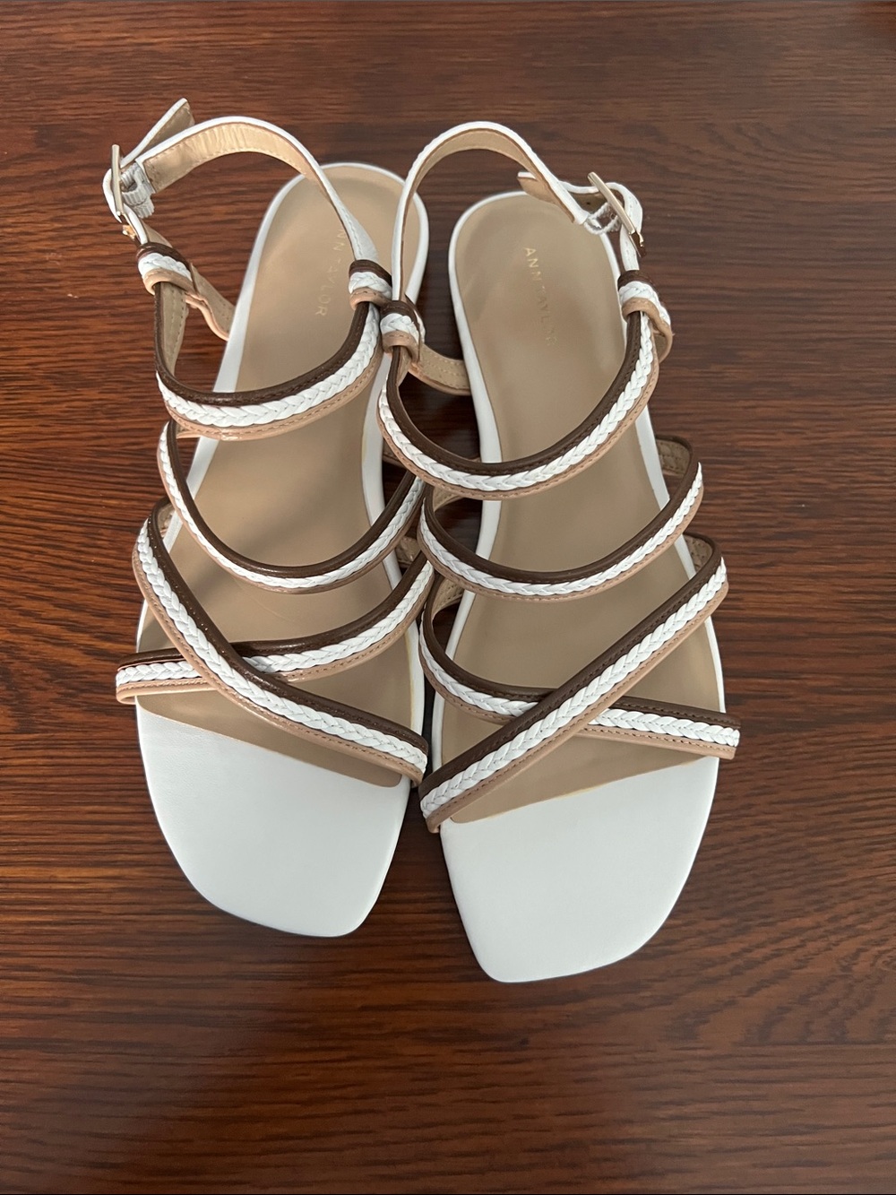 Ann Taylor White and Tan Braided Strappy Sandals